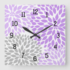 Moderne Dahlia Blume lila Lavendel grau Quadratische Wanduhr