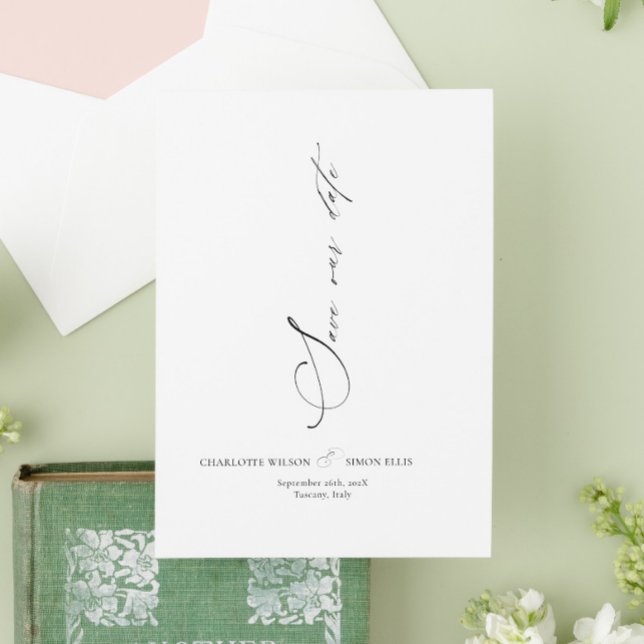 Moderne Dainty-Kalligrafie-Hochzeit Save The Date (modern dainty calligraphy wedding save the date, minimalist wedding save date, modern script )