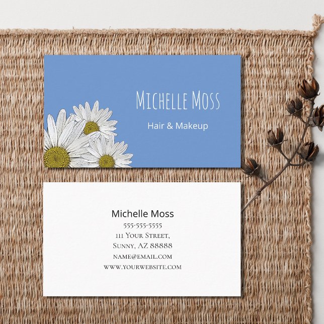 Moderne Daisies Blue Simple Botanical Visitenkarte (Von Creator hochgeladen)