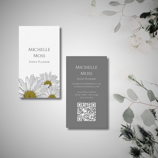 Moderne Daisies QR Code Trendy Botanical Visitenkarte (Von Creator hochgeladen)