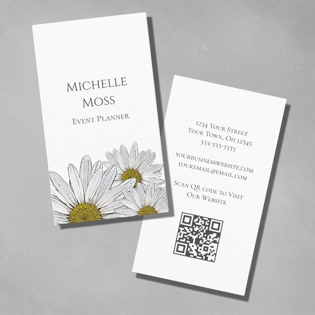 Moderne Daisies QR Code Trendy Floral Visitenkarte (Von Creator hochgeladen)