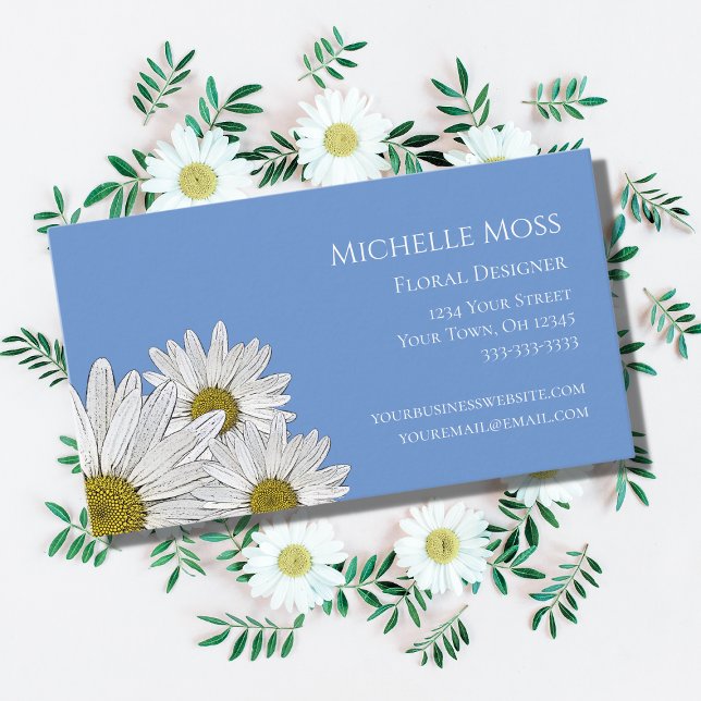 Moderne Daisies Trendy Floral Blue Visitenkarte (Von Creator hochgeladen)