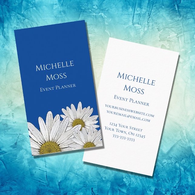 Moderne Daisies Trendy Floral Blue Visitenkarte (Von Creator hochgeladen)