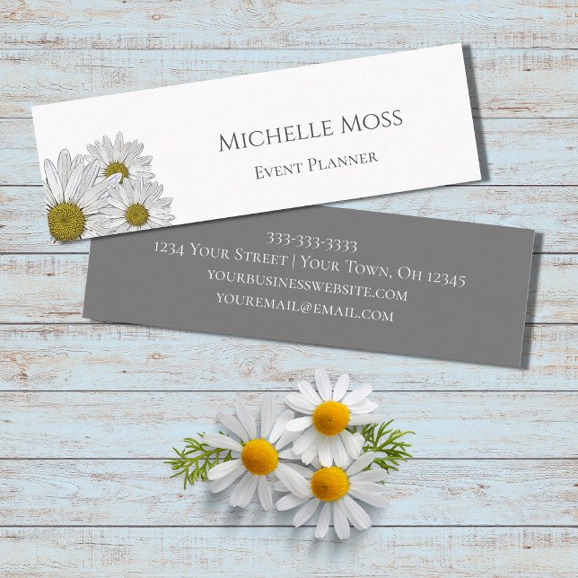 Moderne Daisies Trendy Floral Gray White Mini Visitenkarte (Von Creator hochgeladen)
