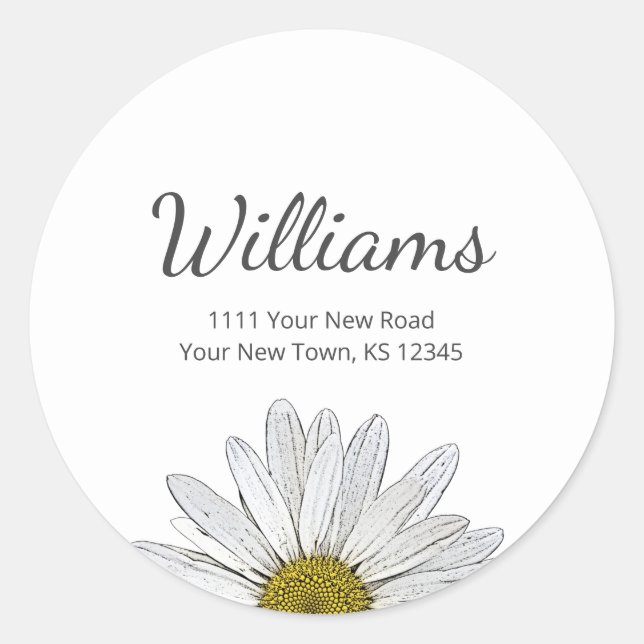 Moderne Daisies Trendy Gray Script Rücksendeadress Runder Aufkleber (Vorderseite)