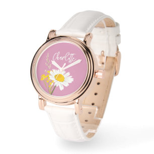 Moderne Daisy-Wildblumen für benutzerdefinierte Mo Armbanduhr