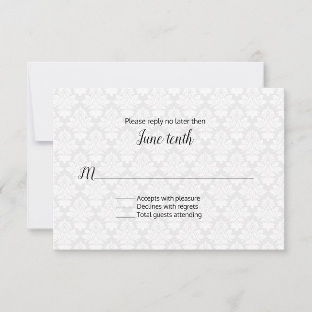 Moderne Damask Wedding RSVP Card Karte (Vorderseite)