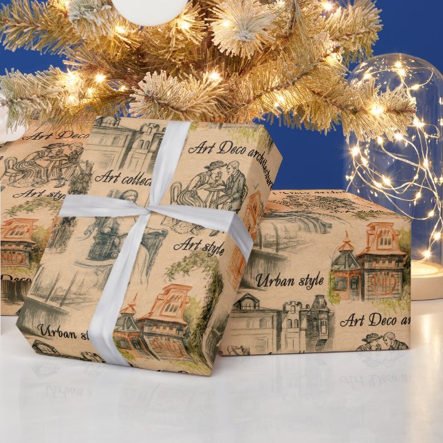 moderne Damen und Häuser Geschenkpapier (Feiertage)