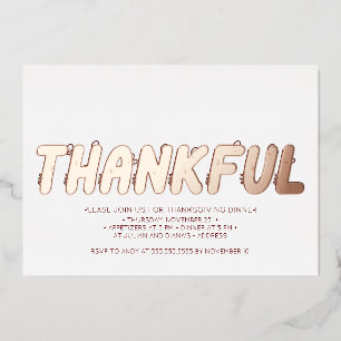 Moderne Dankbare Roségold-rote Thanksgiving-Dinner Folieneinladung