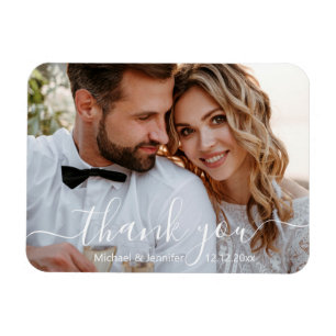moderne Danke chic handgeschriebene Hochzeitsfoto  Magnet