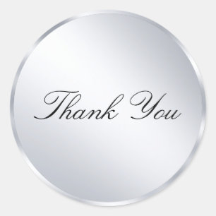 Moderne Danke-Text Metallic Silber Vorlage Runder Aufkleber