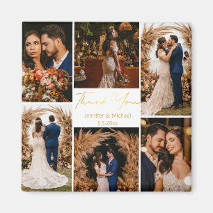 moderne Dankeschön 6 Fotos Collage Hochzeit Gold Magnet