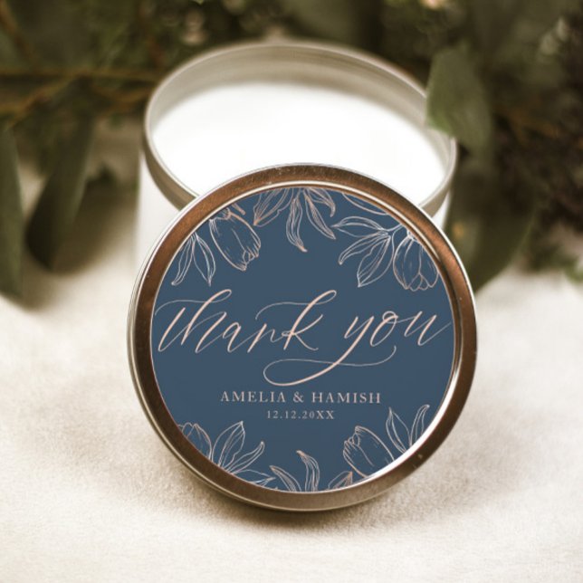 Moderne Dankeschön an Dark Blue & Rose Gold Weddin Runder Aufkleber (Von Creator hochgeladen)