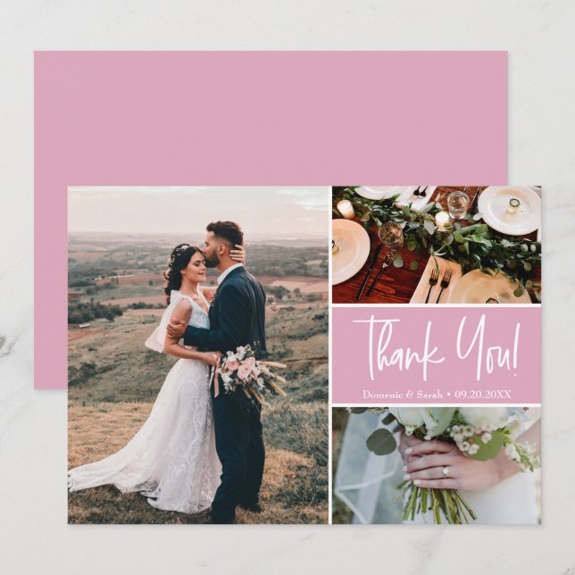 Moderne Dankeschön-Drehbuch Blush Pink Hochzeit Karte (Vorne/Hinten)
