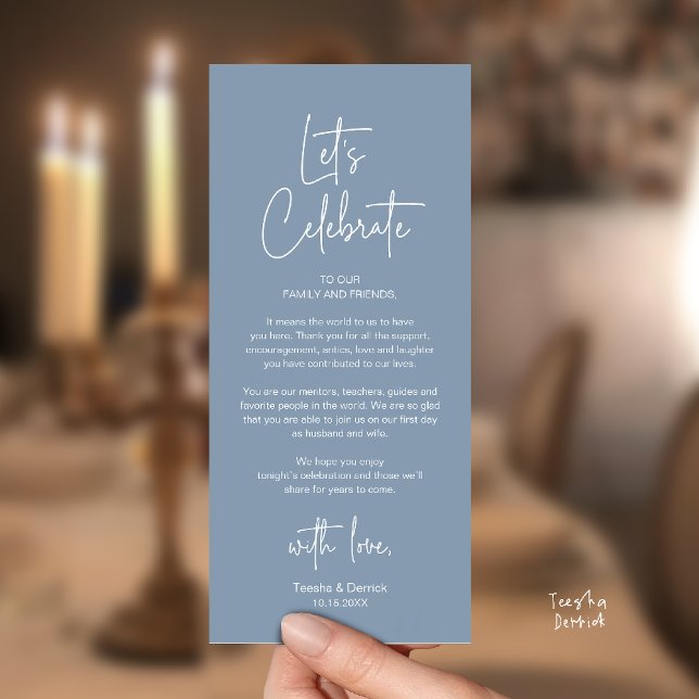 Moderne Dankeskarten für das Hochzeitsdinner Programm (Modern Classy Wedding Reception Dinner Thank You Card in Dusty Blue)