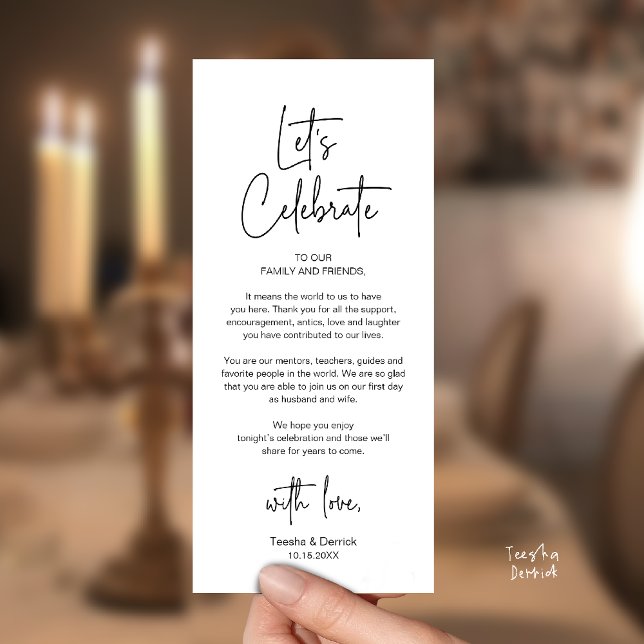 Moderne Dankeskarten für das Hochzeitsdinner Programm (Modern Classy Wedding Reception Dinner Thank You Card in Black and White)