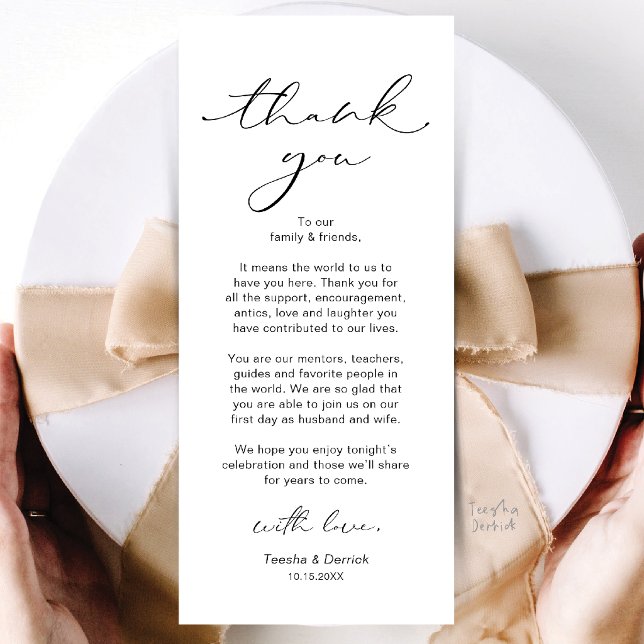 Moderne Dankeskarten für die Hochzeitsdinner-Tisch Programm (Modern Wedding Dinner Place Setting Thank You Card in Black and White)