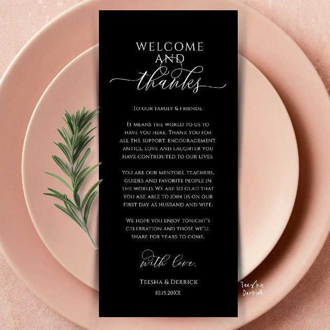 Moderne Dankeskarten für die Tischdekoration der H Programm (Modern Wedding Dinner Place Setting Thank You Card in black and white)