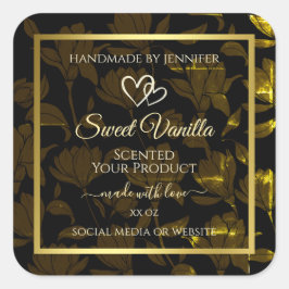 Moderne Dark Gold Floral Product Packaging Labels Quadratischer Aufkleber