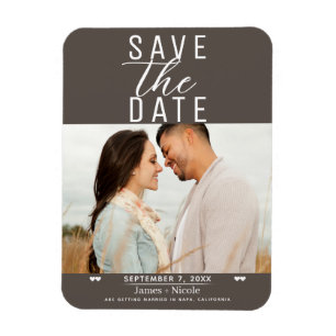 Moderne Dark Taupe Hochzeitsankündigung mit Foto Magnet