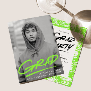 Moderne Dashed Lime Green Foto Graduation Party Einladung