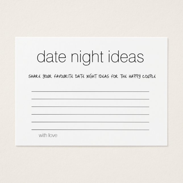 Moderne Date Night Ideas Bridal Polterabend Card (Vorderseite)