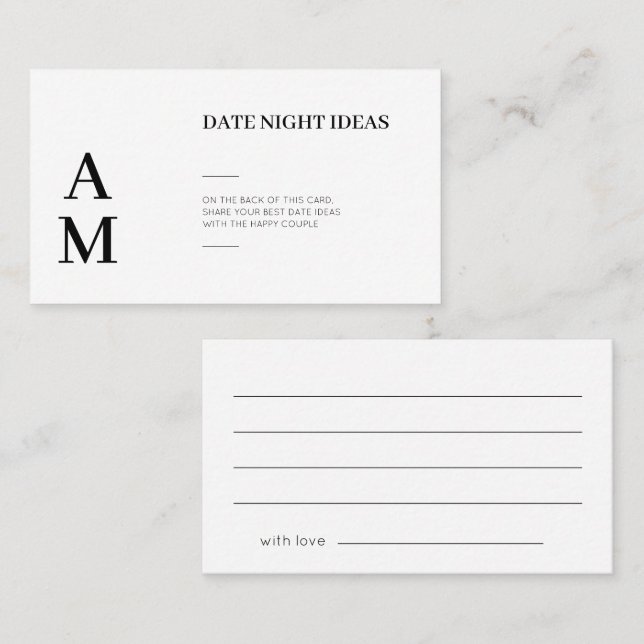 Moderne Date Night Ideas Wedding Cards Visitenkarte (Vorne/Hinten)