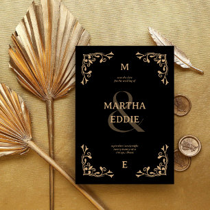 Moderne Deco Schwarz Gold Foto Hintergrund Hochz Save The Date