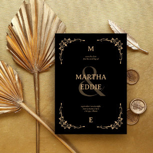 Moderne Deco   Schwarze und goldene Foto-Rückwand- Save The Date