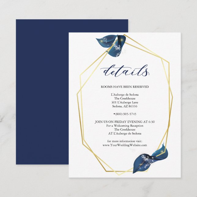 Moderne Deep Indigo Blue und Gold Details Einladung (Vorne/Hinten)