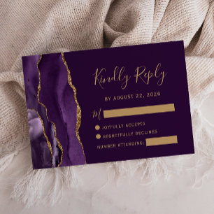 Moderne Deep Purple Gold Achat Dunkle Hochzeit RSVP Karte