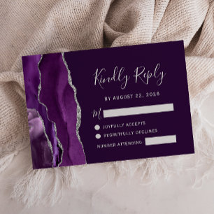Moderne Deep Purple Silber-Achat-Hochzeit RSVP Karte