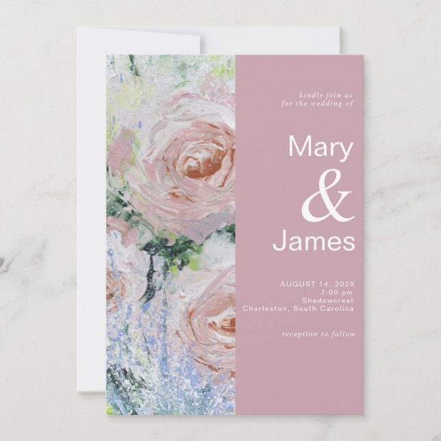 Moderne Deko Floral Wedding Dusty Rose | Hochzeit Einladung (Vorderseite)