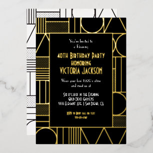 Moderne Deko Roaring 20's Gatsby Birthday Party Folieneinladung