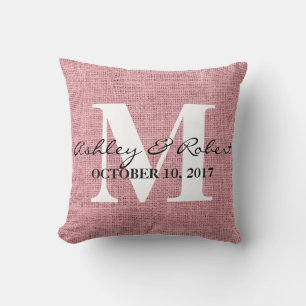Moderne dekorative Burlap White Monogram Wedding Kissen