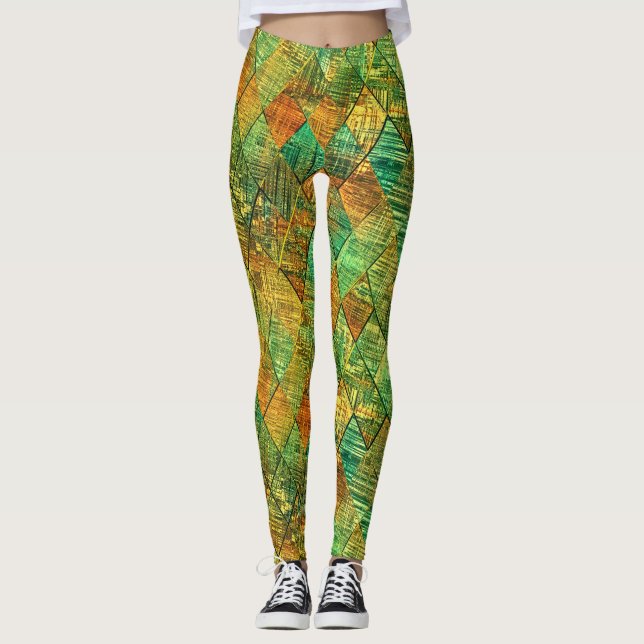 Moderne dekorative geometrische Glasmalerei Leggings (Vorderseite)