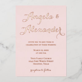 Moderne dekorative Kalligrafie Blush Pink Hochzeit Folieneinladung