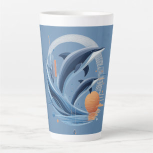Moderne Delfin-Welle – Futuristische Ozeankunst    Milchtasse