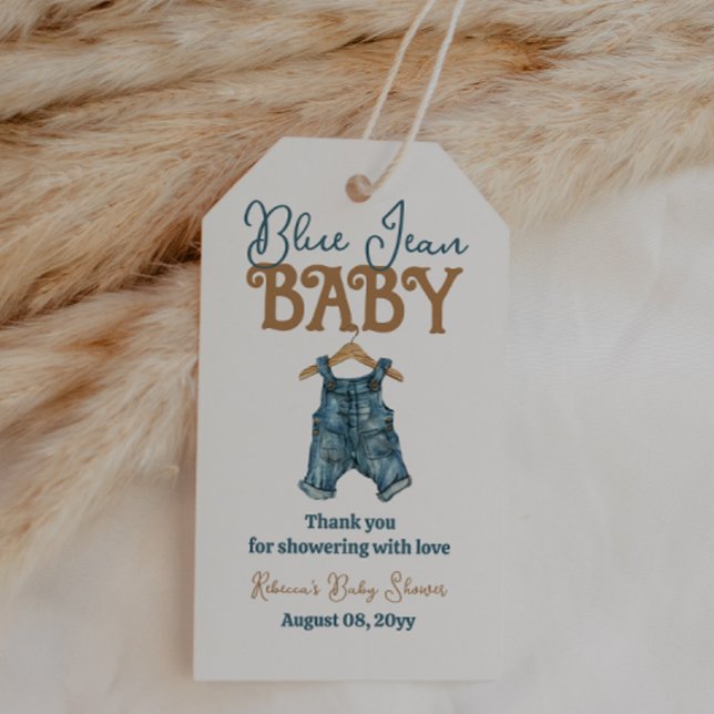 Moderne Denim Boy Blue Jean Baby Dusche Geschenkanhänger (Von Creator hochgeladen)