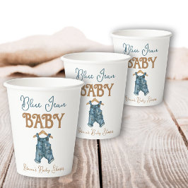 Moderne Denim Boy Blue Jean Baby Dusche Pappbecher