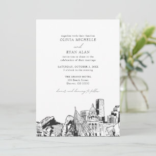 Moderne Denver Skyline Black & White Wedding Einladung