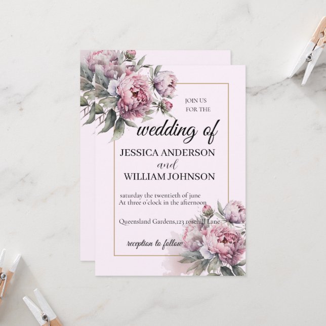 Moderne Designer Dusty Rose Blush Weeding Einladung (Vorderseite/Rückseite Beispiel)