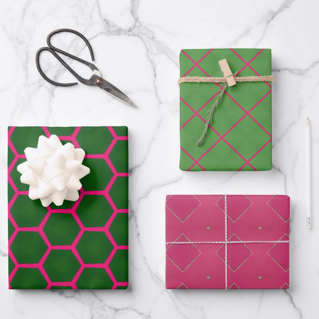 Moderne Designs mit rosa und grün Geschenkpapier Set (Vorderseite)