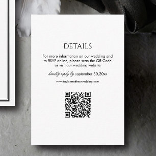 Moderne Details für Hochzeiten in Schwarz-Weiß QR- Begleitkarte