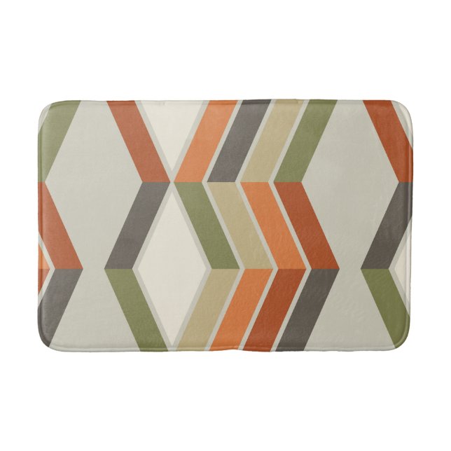 Moderne Diagonale Streifen Grün Orange Badematte (Vorderseite)