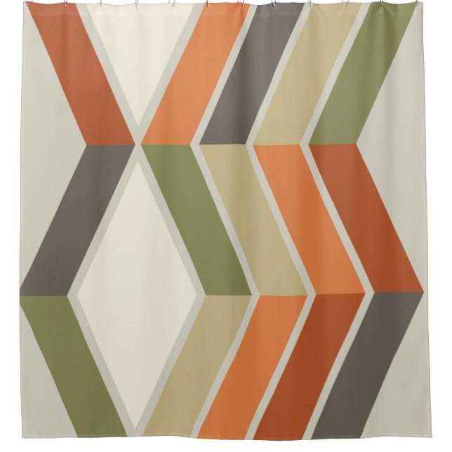 Moderne Diagonale Streifen Grün Orange Duschvorhang (Vorderseite)