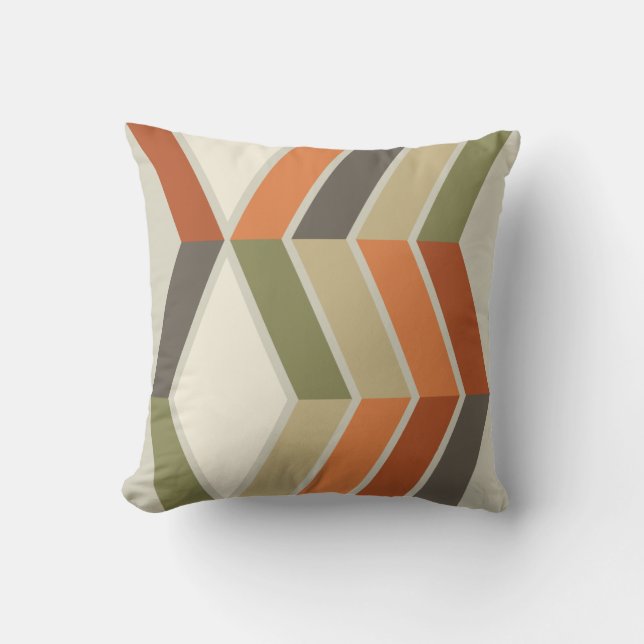 Moderne Diagonale Streifen Grün Orange Kissen (Vorderseite)
