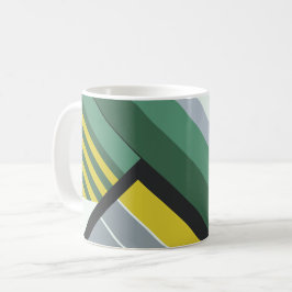 Moderne Diagonalstreifen in Grün, Gelb und Grau Kaffeetasse