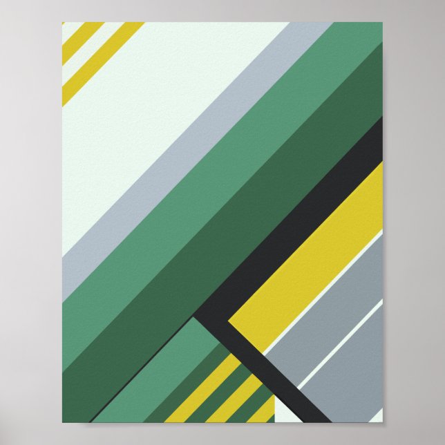 Moderne Diagonalstreifen in Grün, Gelb und Grau Poster (Vorne)