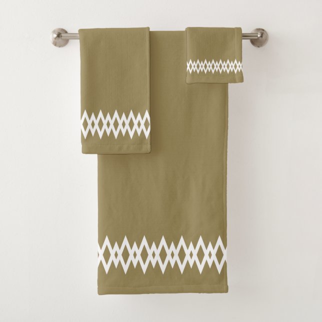 Moderne Diamant-Dekorationslinie auf Lucky Beige Badhandtuch Set (Insitu)